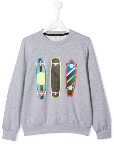 Fendi Teen Skateboard Print Sweatshirt In Grey