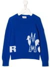 Moncler Kids' Intarsia Logo Tricot Wool Sweater In Blue