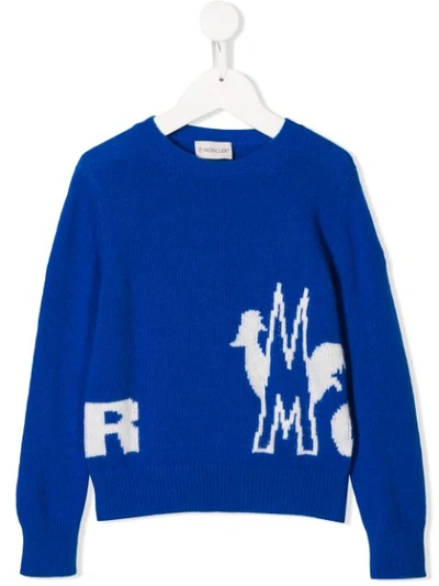 Moncler Kids' Intarsia Logo Tricot Wool Jumper In Blue