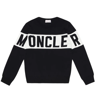 Moncler Kids' Logo Knitted Sweatshirt In Blue