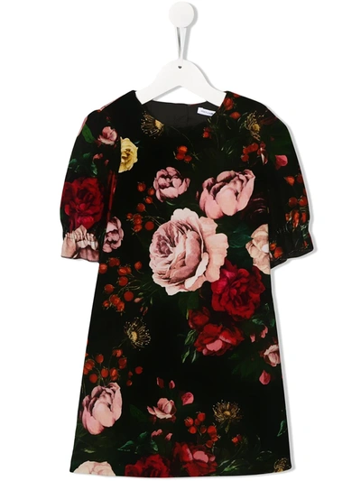 Dolce & Gabbana Kids' Girl's Floral Print Shift Dress, Size 4-6 In Black