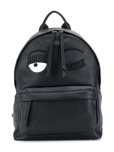 Chiara Ferragni Kids' Embroidered Eye Faux Leather Backpack In Black