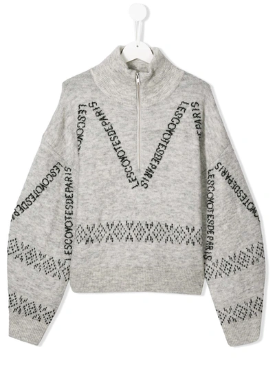 Les Coyotes De Paris Kids' Olivia All Over Logo Nylon Blend Sweater In Grey