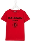 Balmain Kids' Flocked Logo Cotton Jersey T-shirt In Red
