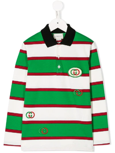 Gucci Kids' Striped Cotton Jersey Polo In Green