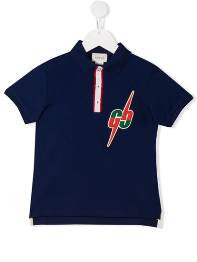 Gucci Kids' Embroidered Cotton Piquet Polo In Blue