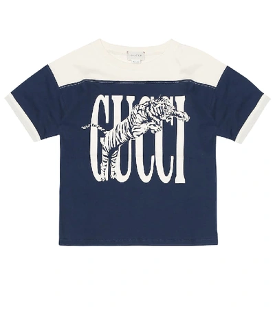Gucci Logo Printed Cotton Jersey T-shirt In Blue
