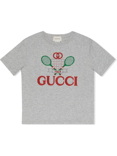 Gucci Kids' Logo Tennis Cotton Jersey T-shirt In Grigio