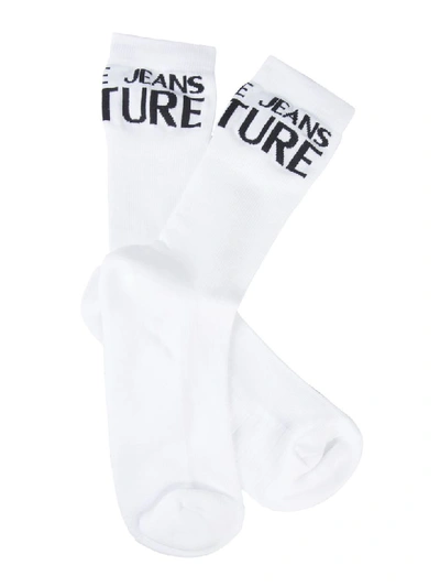 Versace Jeans Couture Socks With Logo In Bianco