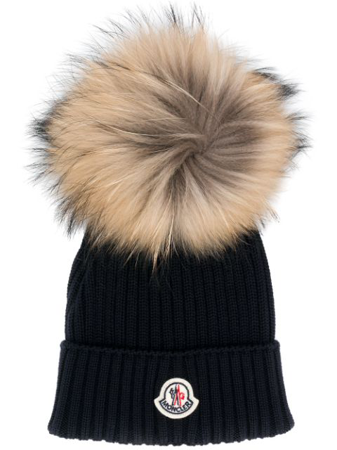 moncler knit hat with fur pom pom