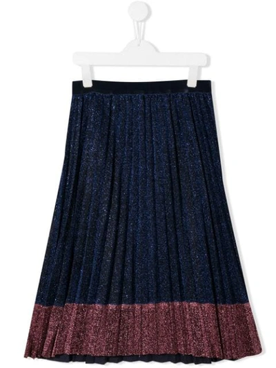 Little Marc Jacobs Kids' Pleated Lurex Skirt W/ Contrasting Hem In Blue
