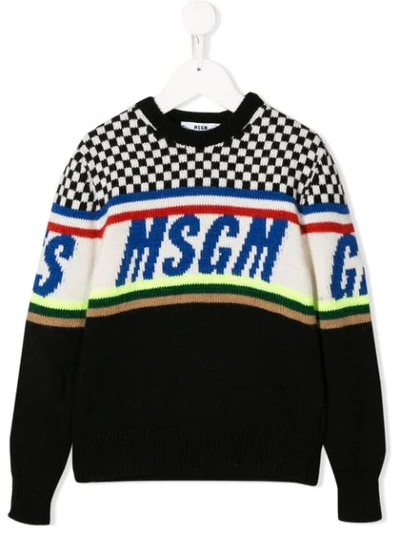 Msgm Kids' Logo Jacquard Acrylic Blend Knit Jumper In Black