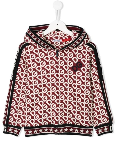 Dolce & Gabbana Kids' All Over Logo Cotton Sweatshirt Hoodie In Red