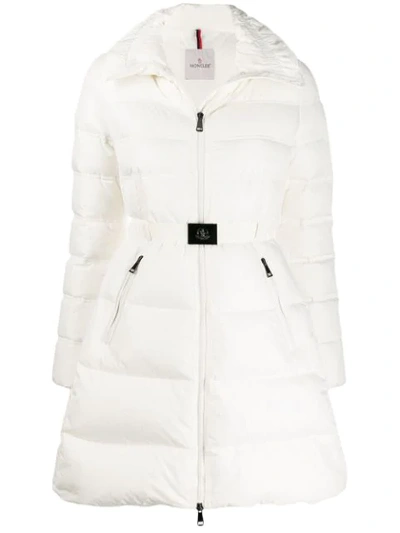 Moncler Accenteur Belted Quilted Down Puffer Coat In White