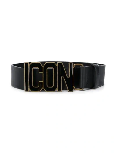 Dsquared2 Kids' Leather Belt W/ Icon Buckle In Black