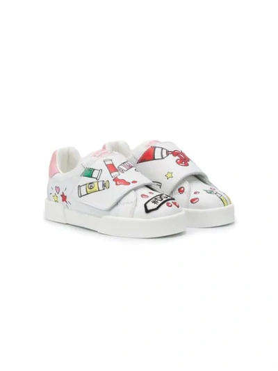 Dolce & Gabbana Kids' Pencil Printed Leather Trainers W/ Patch In White