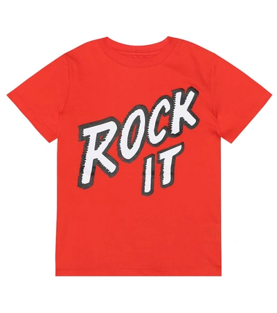Stella Mccartney Kids' Rock It Print Cotton Jersey T-shirt In Red