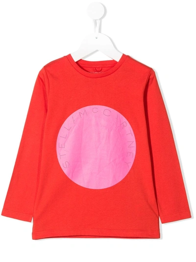 Stella Mccartney Kids' Logo Print L/s Cotton Jersey T-shirt In Red