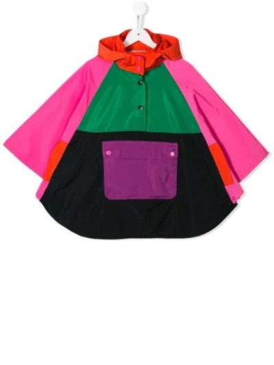 Stella Mccartney Kids' Colour Block Flared Rain Jacket In Pink
