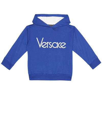 Versace Kids' Logo纯棉连帽卫衣 In Blue