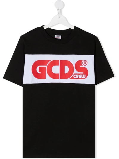 Gcds Teen Logo-print Cotton T-shirt In Black