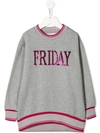 Alberta Ferretti Kids' Friday Sequins Cotton Sweatshirt In Grey