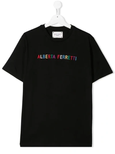Alberta Ferretti Kids' Logo Embroidered Cotton Jersey T-shirt In Black