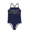 Gucci Kids' Logo Printed Lycra One Piece Swimsuit In Blue