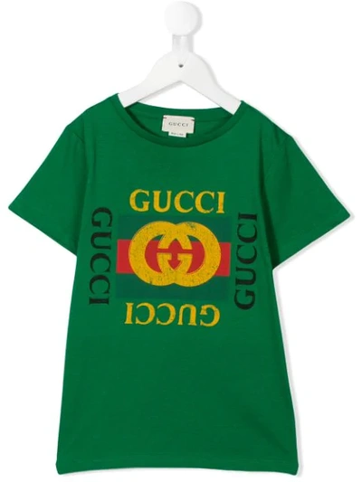 Gucci Kids' Logo Print Cotton Jersey T-shirt In Green
