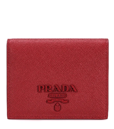 Prada Monochromatic Logo Saffiano Leather Wallet In Red