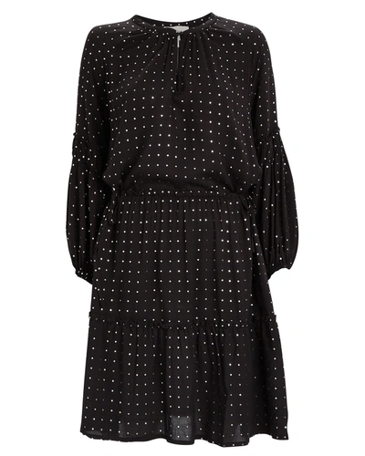 Munthe Kira Metallic-print Long-sleeve Blouson Dress In Black
