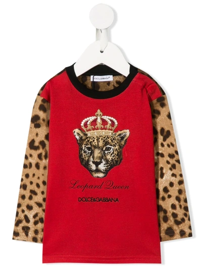 Dolce & Gabbana Babies' Leopard Queen Sweatshirt In Red