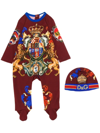 Dolce & Gabbana Babies' All-over Crest-print One-piece In Red