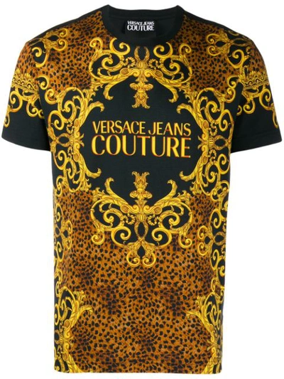 Versace Jeans Couture Baroque Printed Cotton Jersey T-shirt In Brown