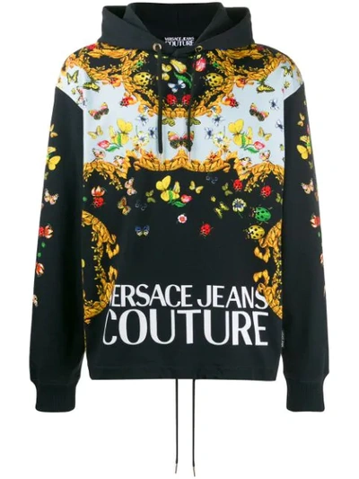 Versace Jeans Couture Printed Cotton Jersey Sweatshirt Hoodie In Black