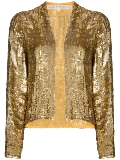 One Vintage Embroidered Detail Sequin Jacket In Gold