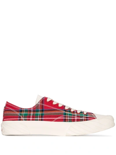 Age Multicoloured Check Low Top Canvas Sneakers In Red