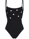 Anemone Narcissus Floral Embroidered Swimsuit In Black