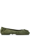 Tory Burch Minnie Leather Travel Ballet Flat In Military Green
