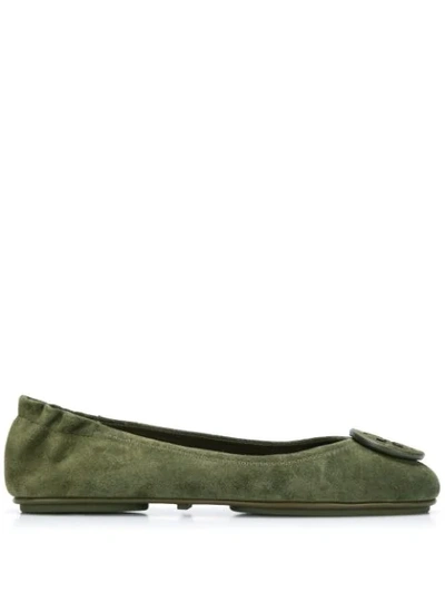 Tory Burch Minnie Leather Travel Ballet Flat In Military Green