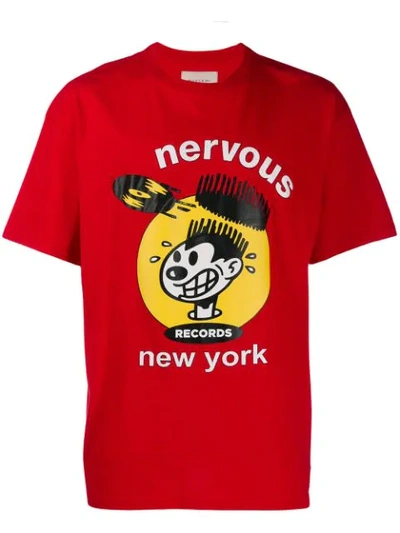 Buscemi Nervous Printed Short Sleeve Cotton T-shirt In Red
