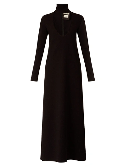 Bottega Veneta Plunging Cut Out High Neck Dress In Black