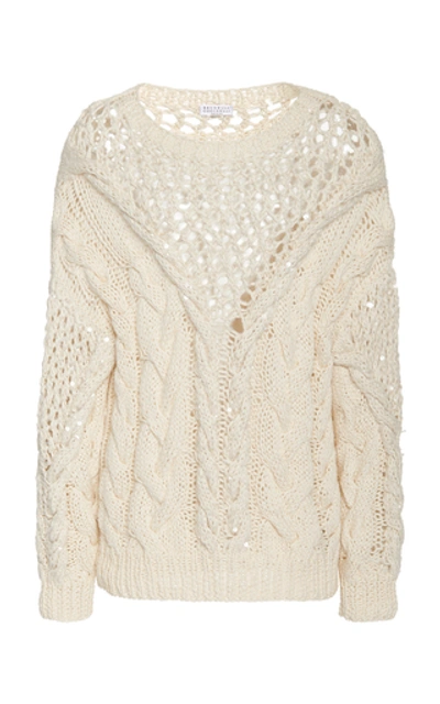 Brunello Cucinelli Oversized Cable-knit Cotton Sweater In Neutral