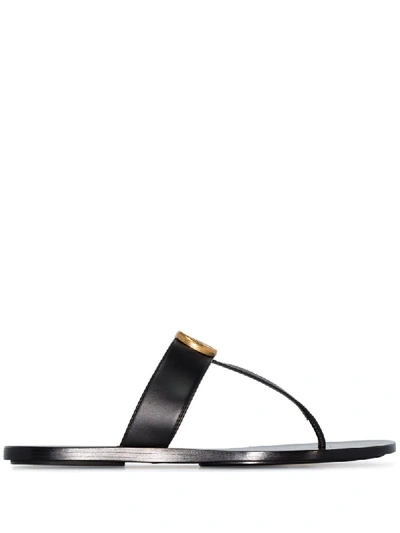 Gucci Black Marmont Logo Plaque Sandals