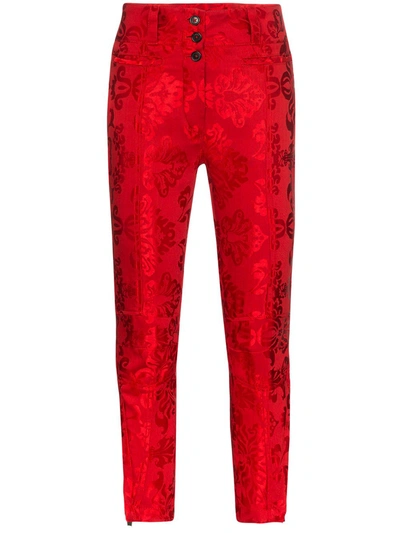 Ann Demeulemeester Jacquard Slim Fit Trousers In Red