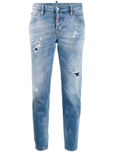 Dsquared2 Distressed Tapered Jeans In Blue