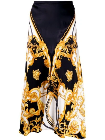 Versace Printed Silk Twill Foulard Midi Skirt In White