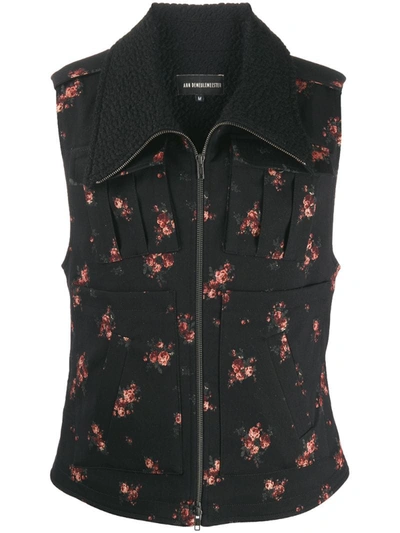 Ann Demeulemeester Floral Jacquard Zipped Gilet In Black