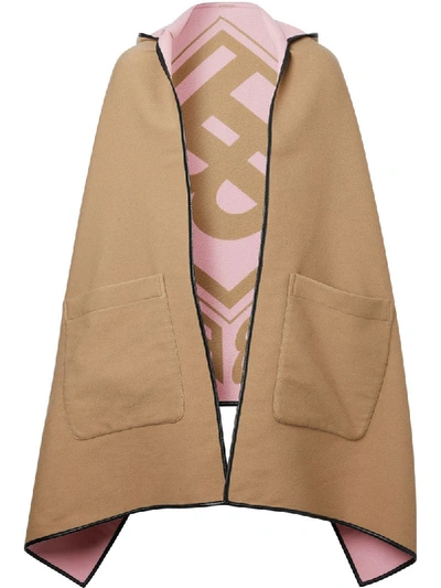 Burberry Reversible Jacquard Logo Hooded Cape In Brown