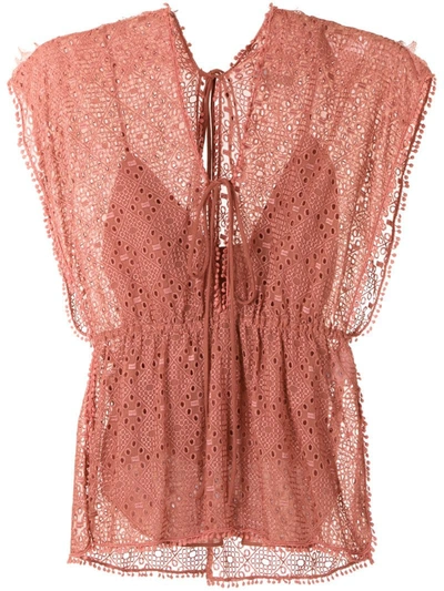 Alcaçuz Anglaise Broderie Metal Blouse In Pink